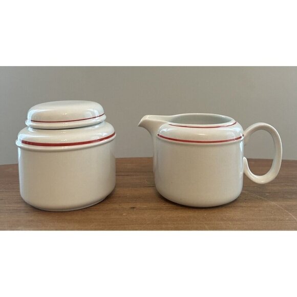 J & G Meakin England White Ice Ironstone Red Band Creamer & Sugar Bowl Set - Picture 1 of 4